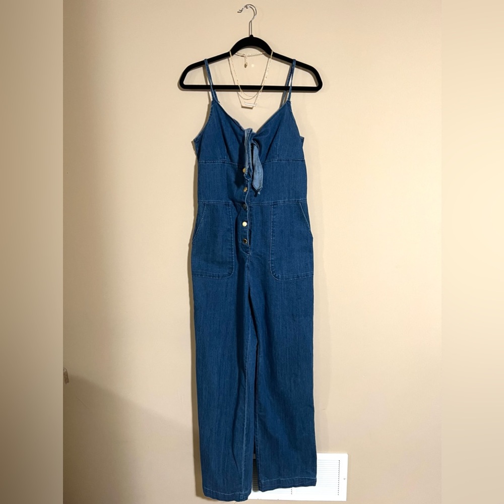 NWT Denim Wide Leg Jumpsuit with Tie Front - M